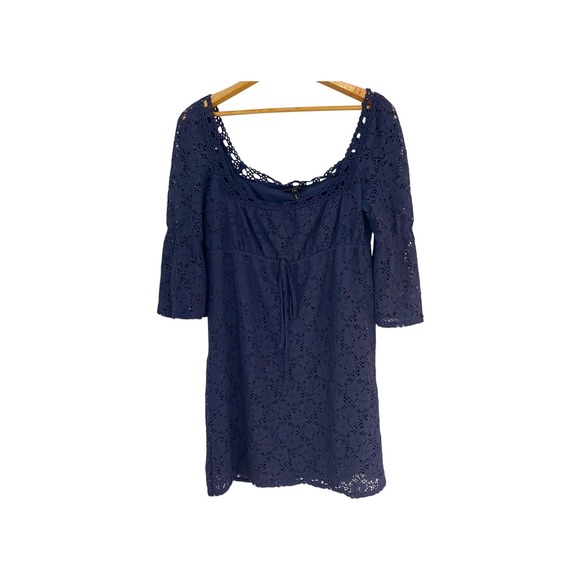 Laundry By Shelli Segal Dresses & Skirts - Laundry‎ by Shelli Segal Dress Medium Blue Crochet Lace Bell Sleeve Square Neck